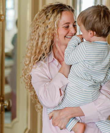 Andy Baby Legging, Dusty Blue Mini Stripe