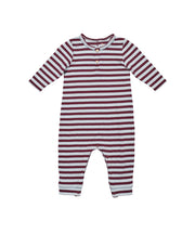 Campbell Romper, Burgundy Triple Stripe