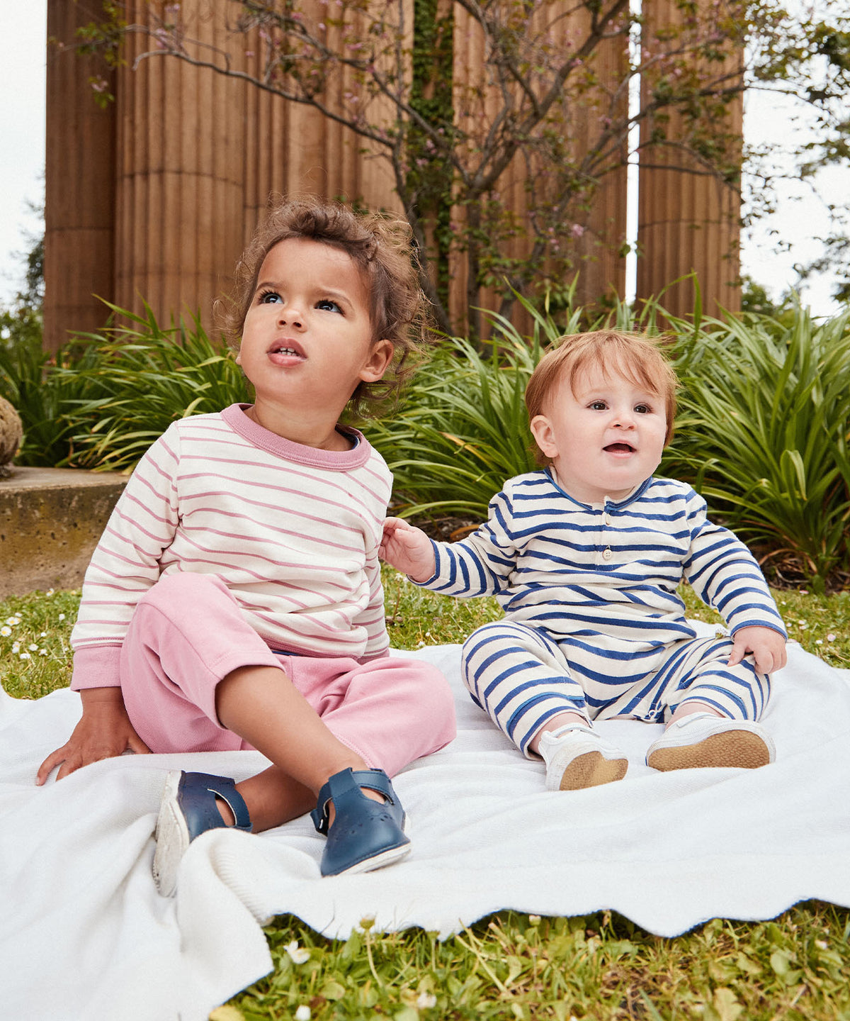Campbell Romper, Navy Stripe