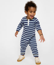 Campbell Romper, Navy Twin Stripe
