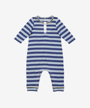 Campbell Romper, Navy Twin Stripe