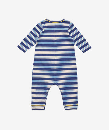 Campbell Romper, Navy Twin Stripe