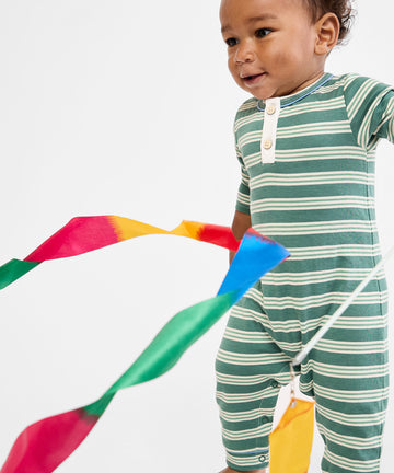 Campbell Romper, Pine Twin Stripe