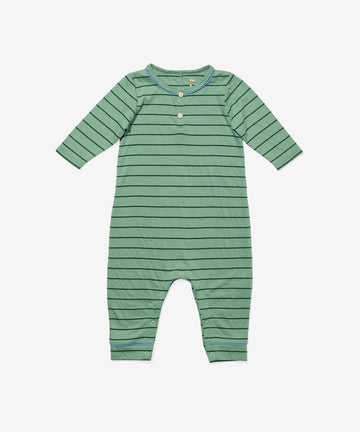 Campbell Romper, Sage Fine Stripe