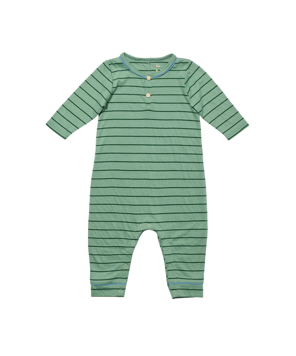 Campbell Romper, Sage Fine Stripe