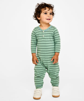 Campbell Romper, Sage Fine Stripe