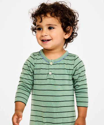 Campbell Romper, Sage Fine Stripe