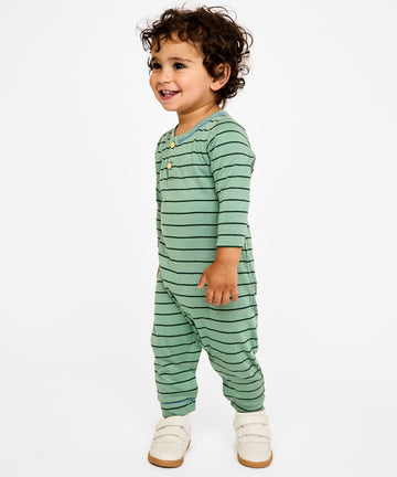 Campbell Romper, Sage Fine Stripe