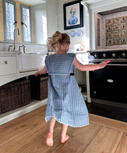 Clairette Dress, Navy Ladder Stripe