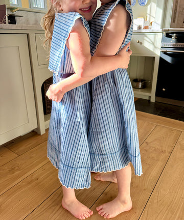 Clairette Dress, Navy Ladder Stripe