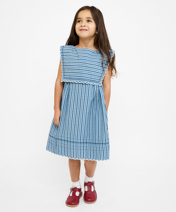 Clairette Dress, Navy Ladder Stripe