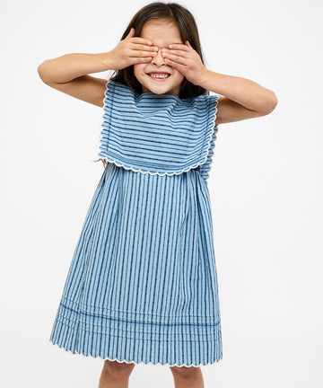 Clairette Dress, Navy Ladder Stripe