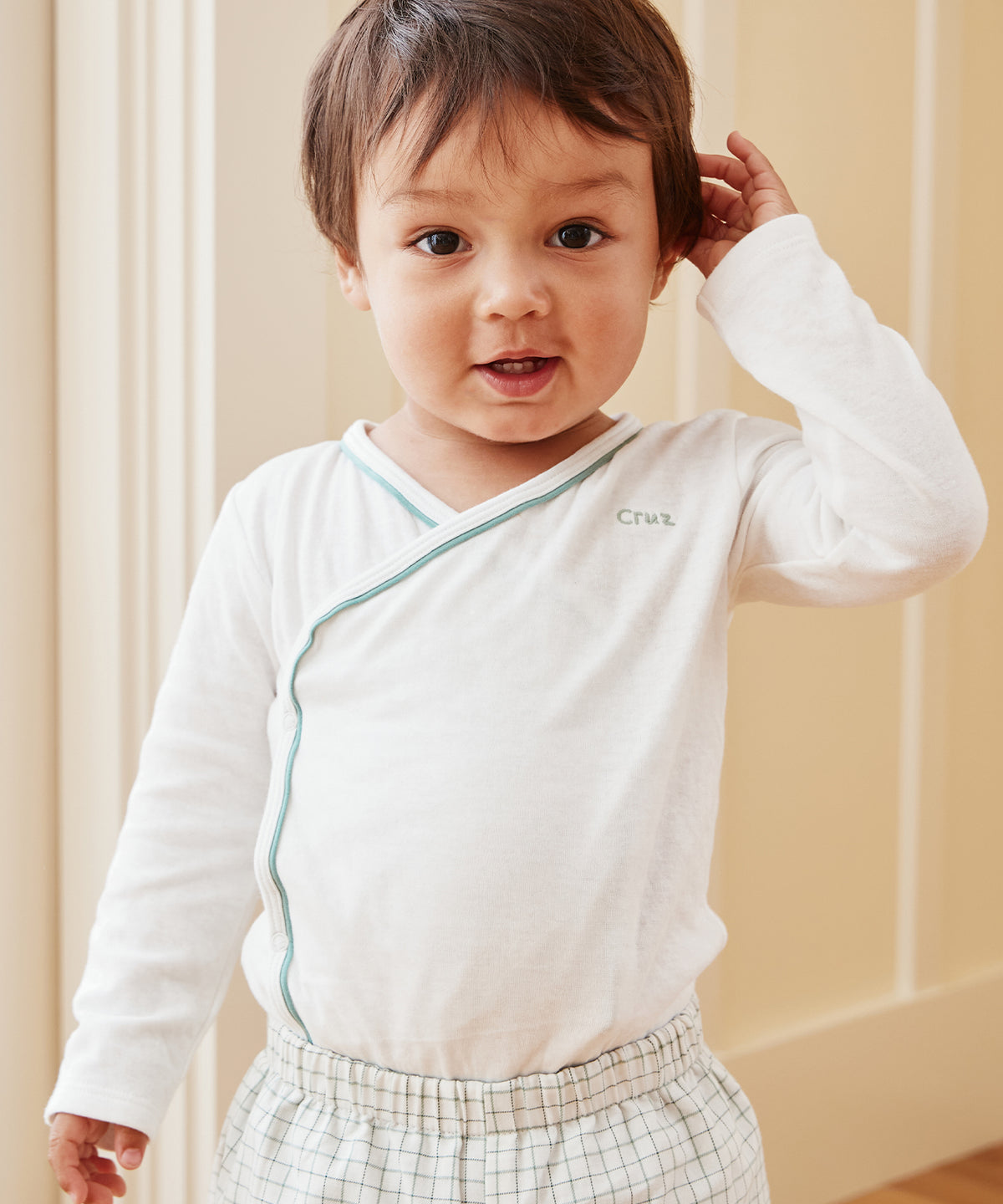 Crossbody One-piece, Seafoam Piping