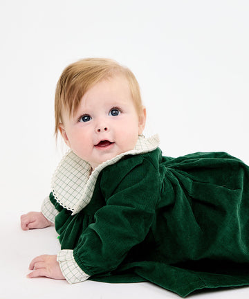 Delphina Baby Dress, Forest Corduroy