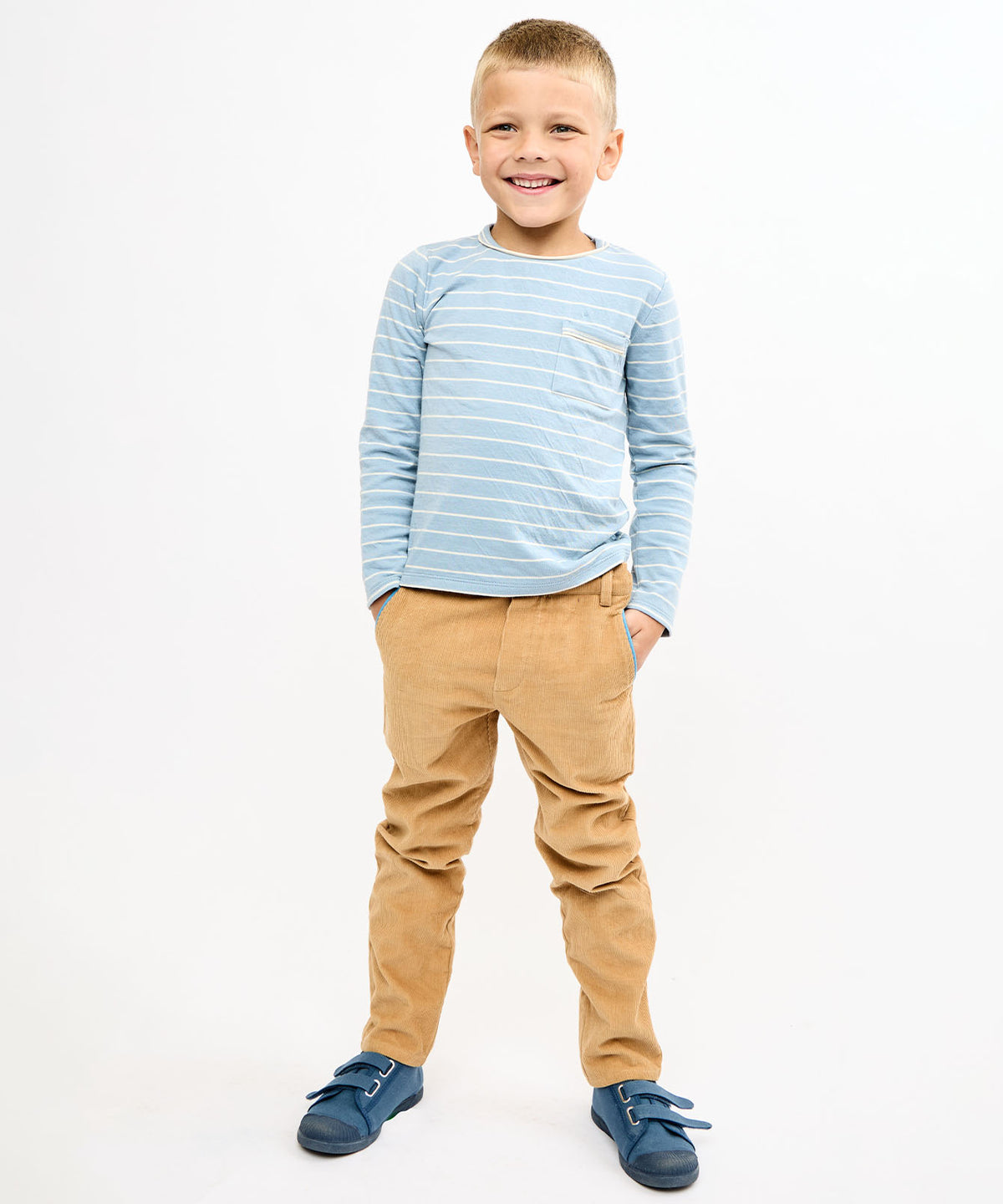 Edward T-Shirt, Dusty Blue Fine Stripe