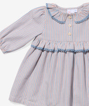 Hannah Baby Dress, Indigo Linen Stripe