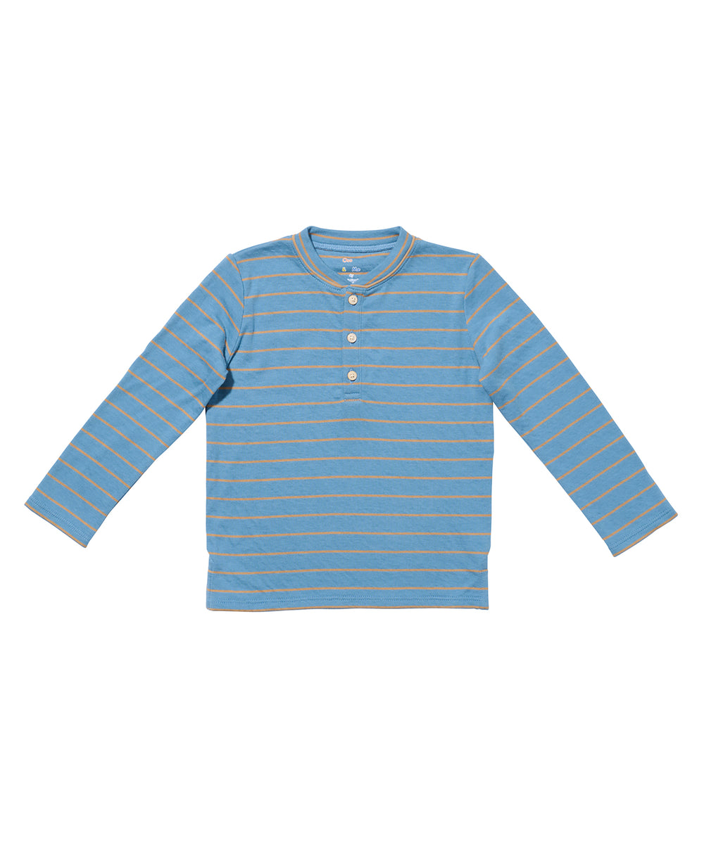 Henley T-Shirt, Blue Fine Stripe