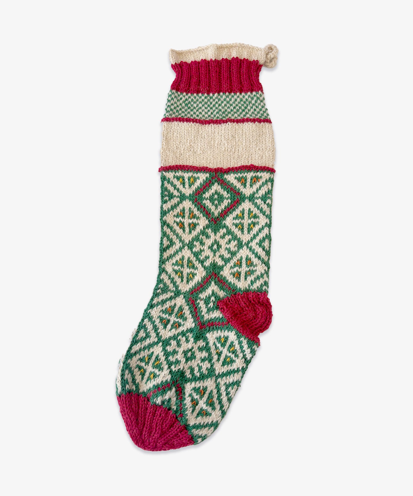 Knit Stocking, Green & Red Geometric