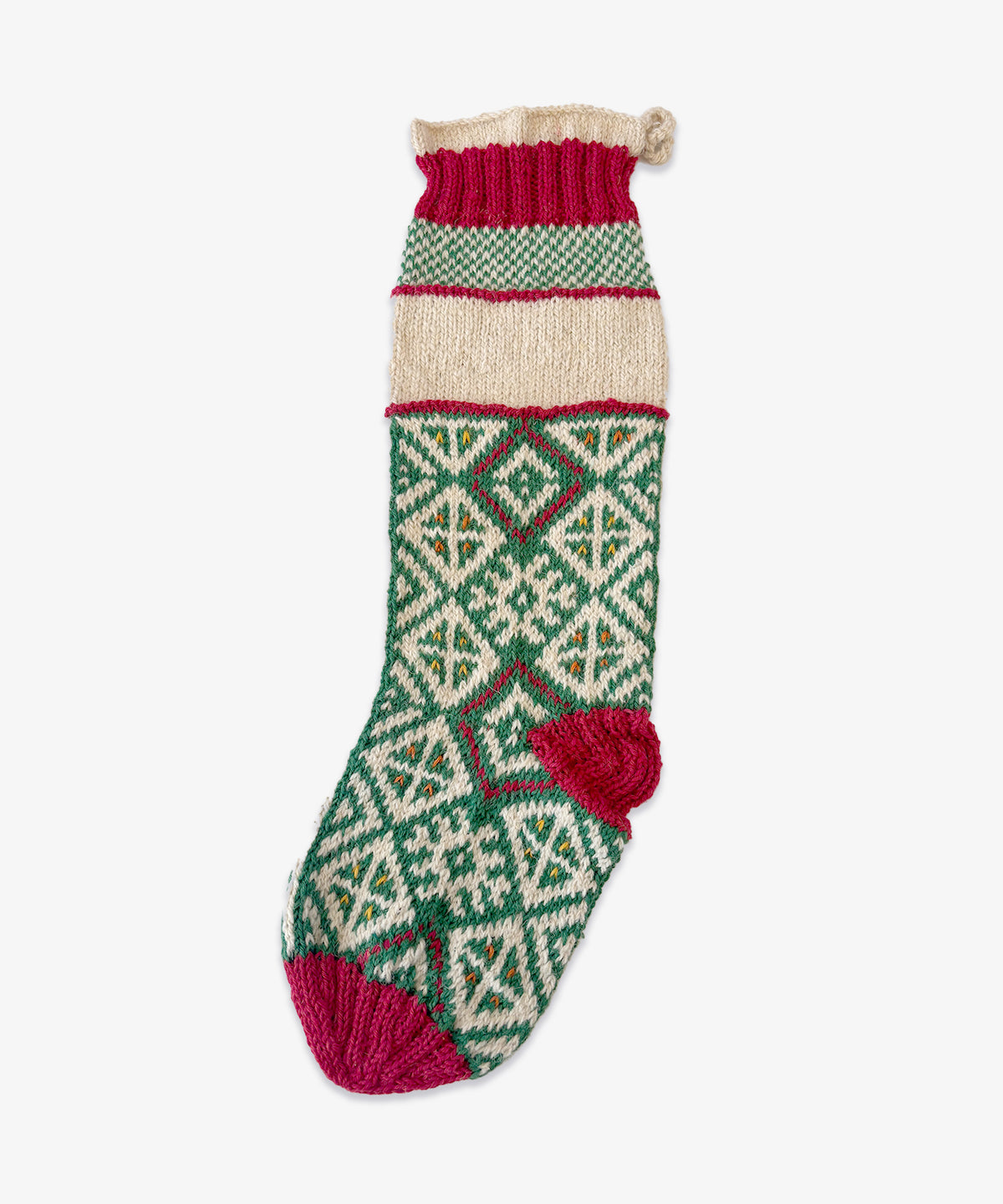 Knit Stocking, Green & Red Geometric