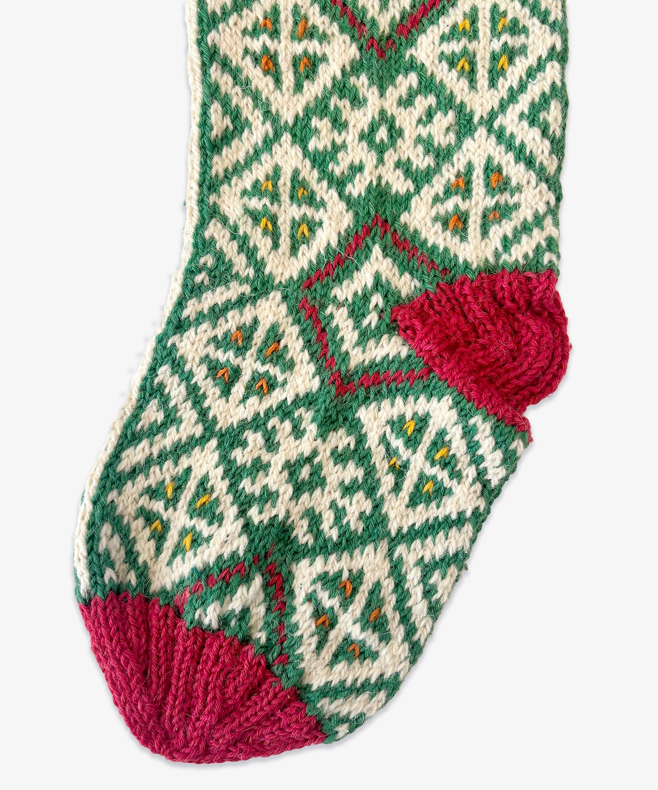 Knit Stocking, Green & Red Geometric