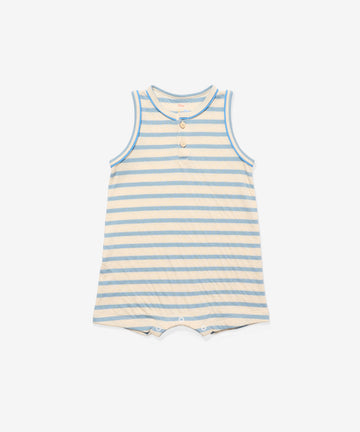 Lachlan Romper, Dusty Blue Stripe