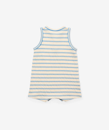 Lachlan Romper, Dusty Blue Stripe