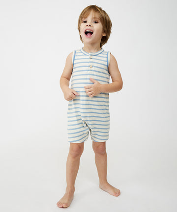 Lachlan Romper, Dusty Blue Stripe