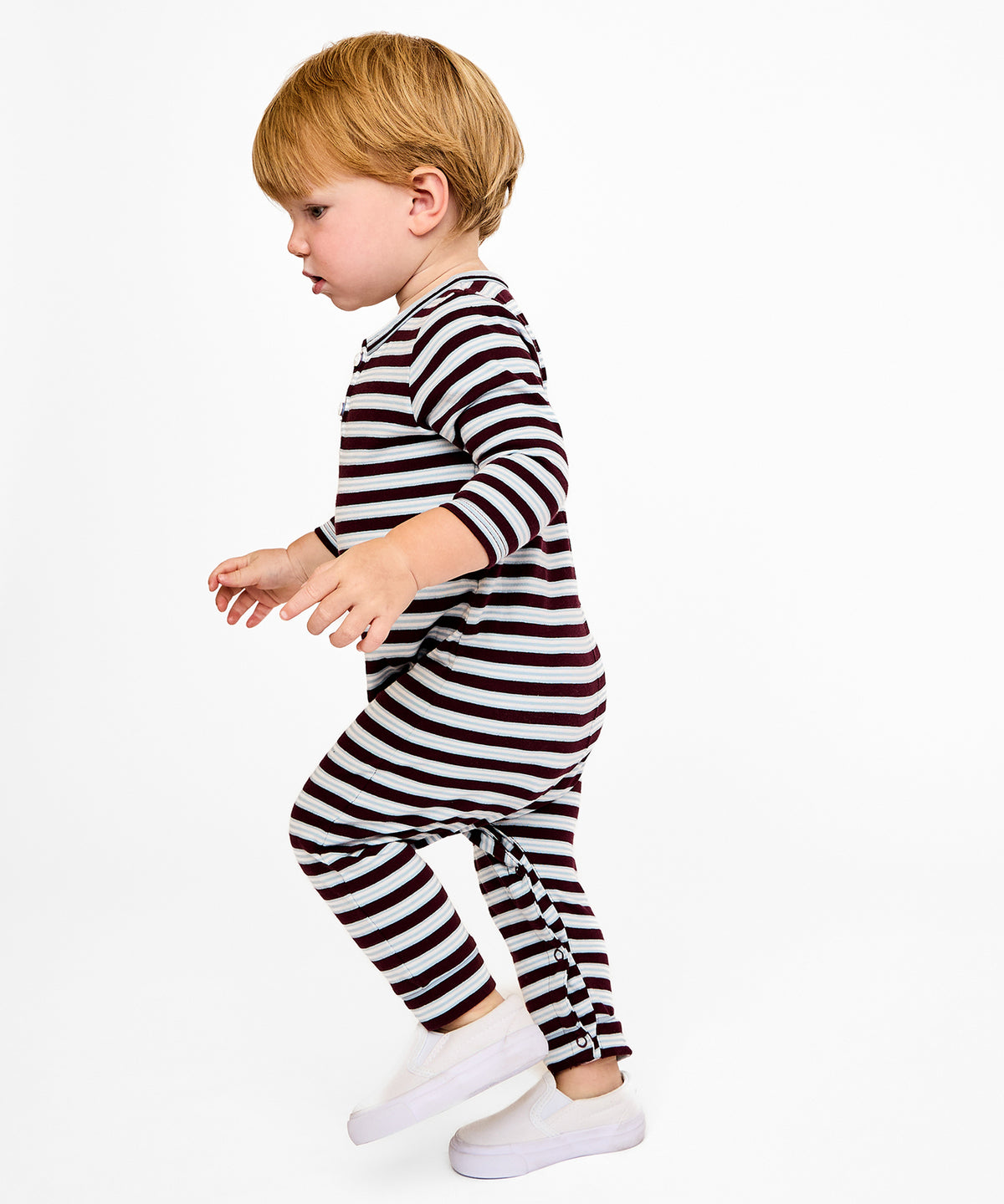 Campbell Romper, Burgundy Triple Stripe