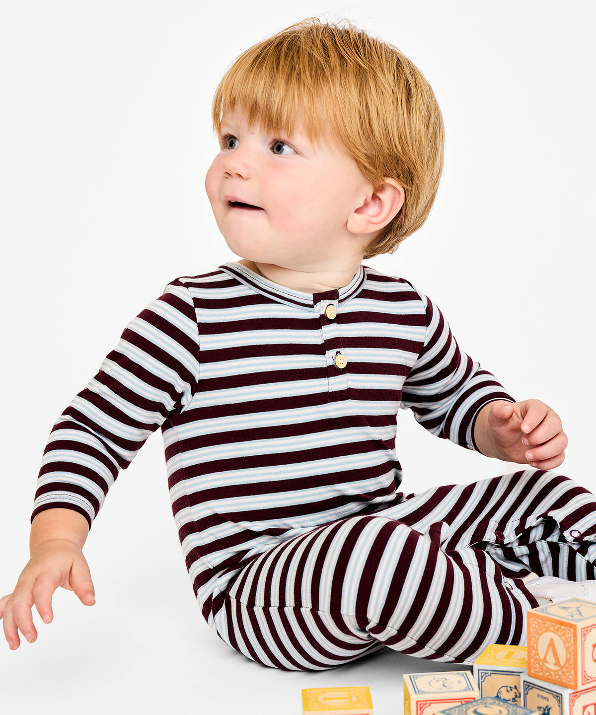 Campbell Romper, Burgundy Triple Stripe