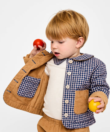 Reversible Quilted Jacket, Marine Tiny Check