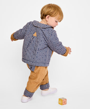 Reversible Quilted Jacket, Marine Tiny Check