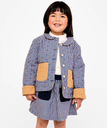 Reversible Quilted Jacket, Marine Tiny Check