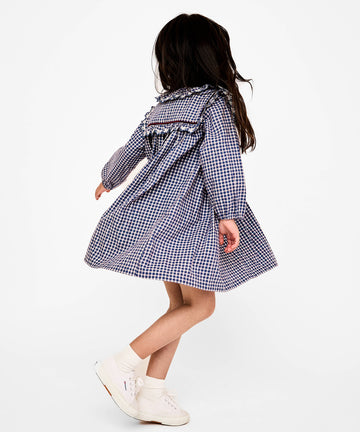 Sara Dress, Marine Tiny Check