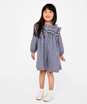 Sara Dress, Marine Tiny Check