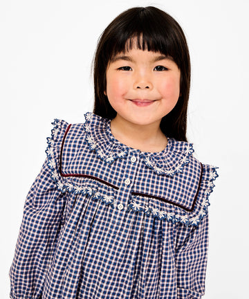 Sara Dress, Marine Tiny Check