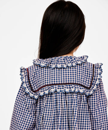 Sara Dress, Marine Tiny Check