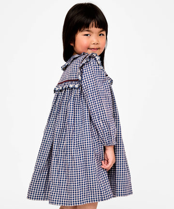 Sara Dress, Marine Tiny Check