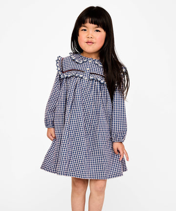 Sara Dress, Marine Tiny Check