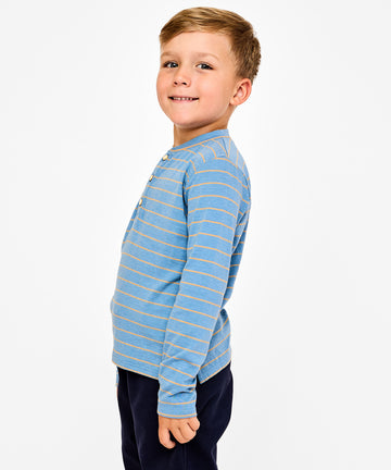 Henley T-Shirt, Blue Fine Stripe