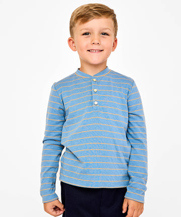 Henley T-Shirt, Blue Fine Stripe