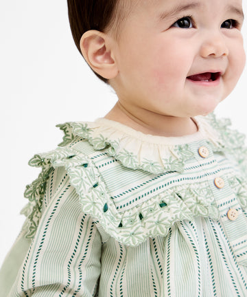 Sara Baby Dress, Sage Chevron Stripe