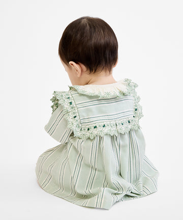 Sara Baby Dress, Sage Chevron Stripe