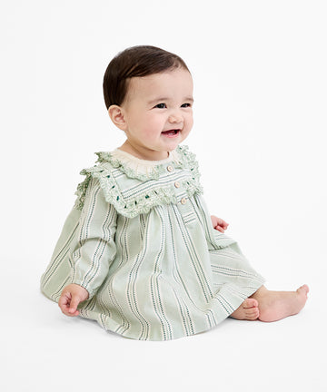 Sara Baby Dress, Sage Chevron Stripe