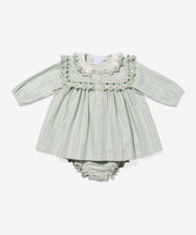 Sara Baby Dress, Sage Chevron Stripe