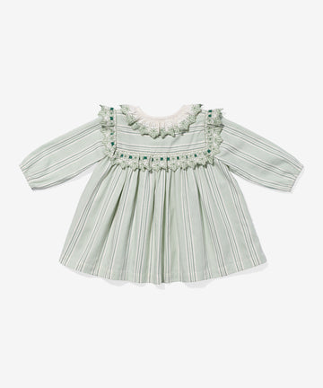 Sara Baby Dress, Sage Chevron Stripe