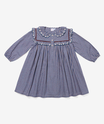Sara Dress, Marine Tiny Check