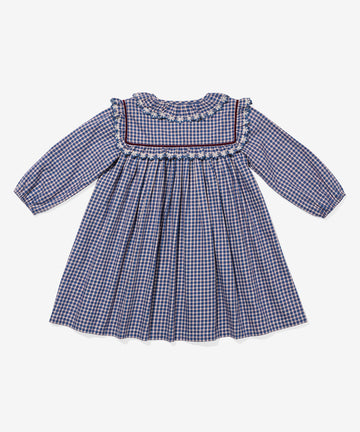 Sara Dress, Marine Tiny Check
