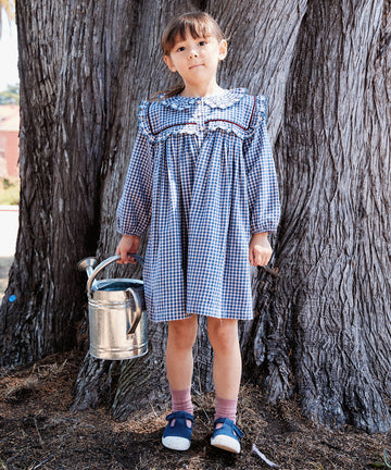 Sara Dress, Marine Tiny Check