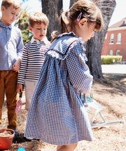 Sara Dress, Marine Tiny Check
