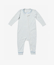 Ziggy Zip Romper, Dusty Blue Mini Stripe